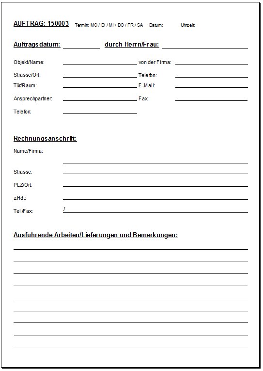 Reparaturzettel mit Auftrags-Modul im Rechnungsprogramm Auftrags-MANAGER