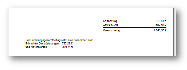 Materialkosten und Arbeitseinhiten getrennt ausgeben